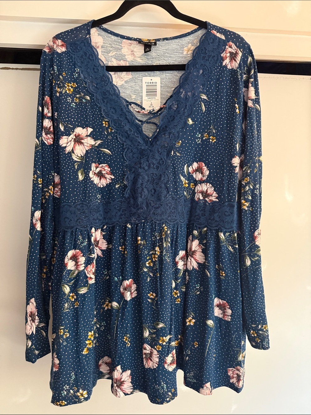 torrid Blue Floral Lace-up V-Neck Tunic